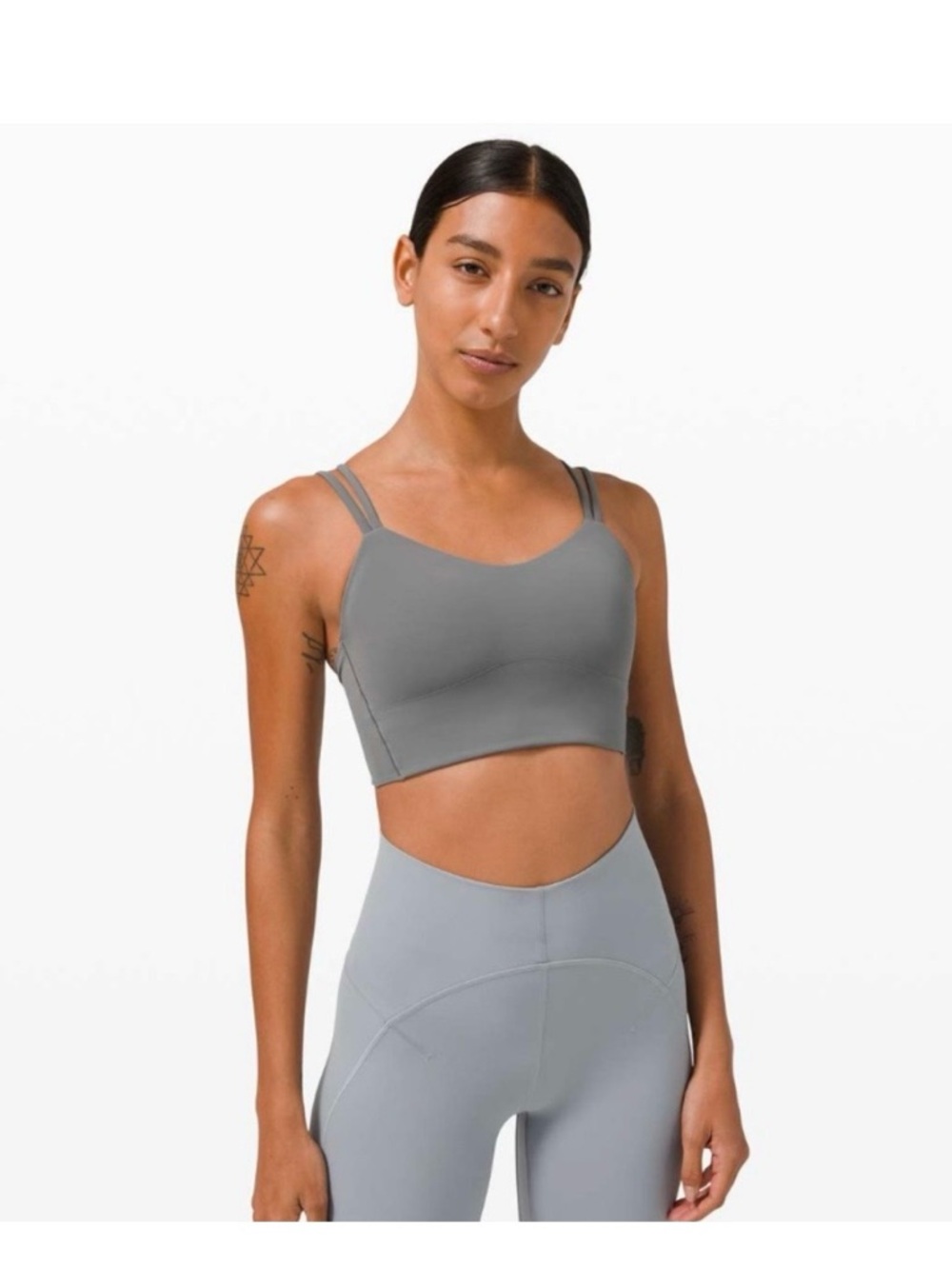 Lululemon Gray Like a Cloud Double-Strap Seamless Bralette.